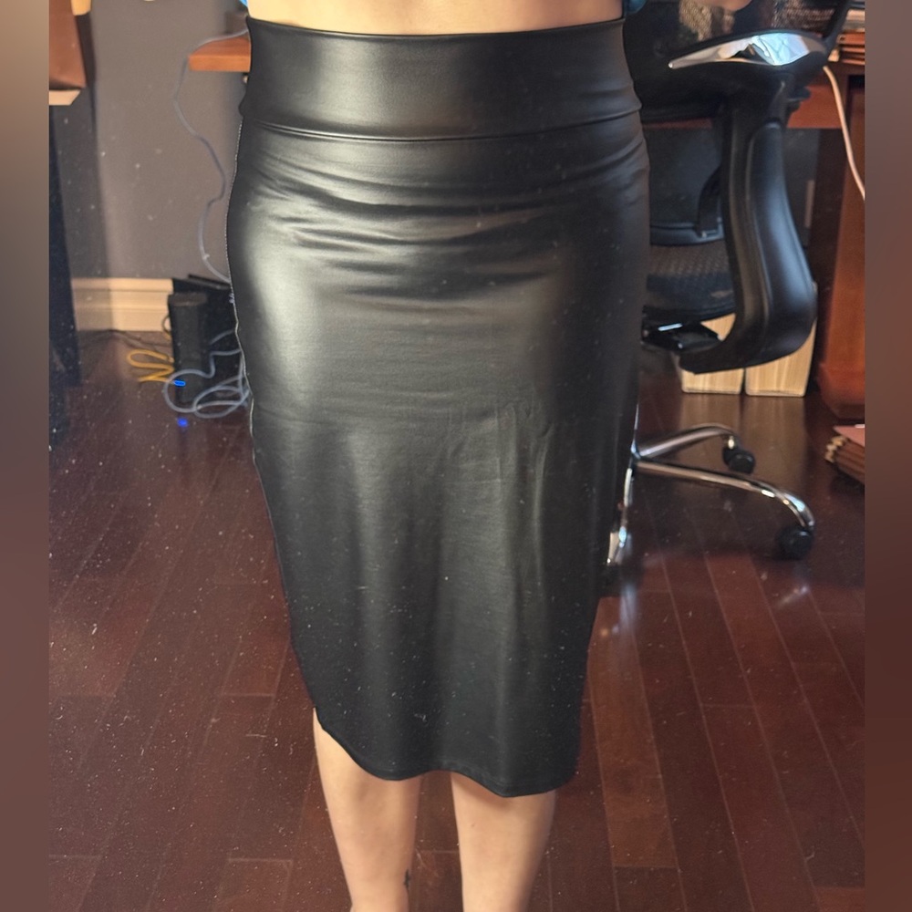 Black Faux Leather Pencil Skirt